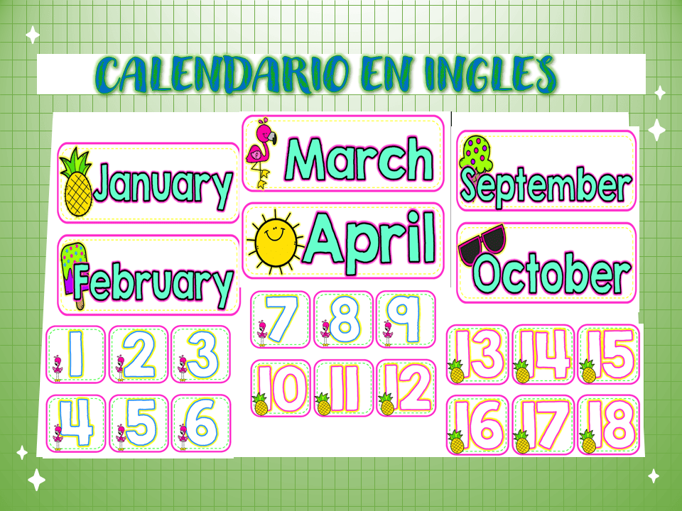 Recursos Didácticos Ingles-Español, Descargar materiales gratis en PDF 9 CALENDARIO EN INGLES