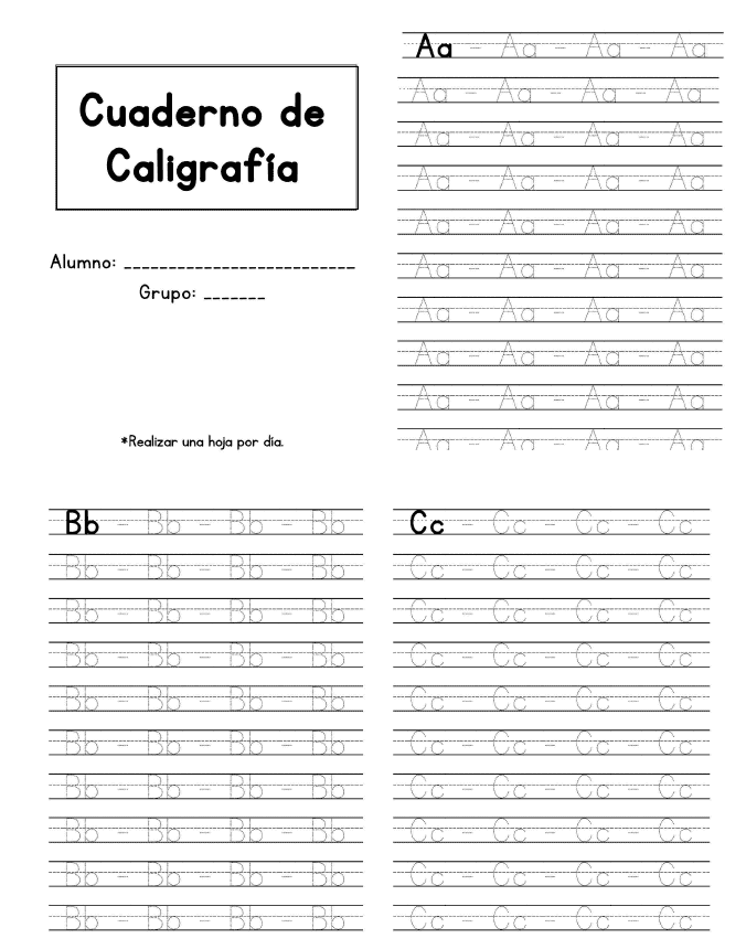 Caligrafía para niños. Descargar Cuaderno para Imprimir PDF.