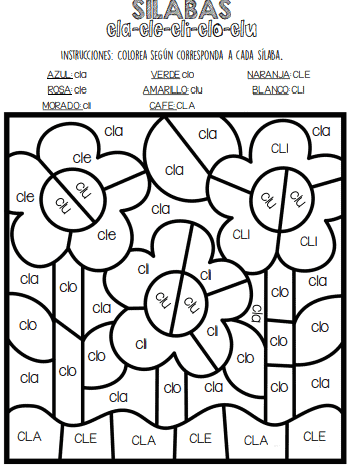 Actividades con silabas trabadas para imprimir en PDF 34 Silabas trabadas para colorear