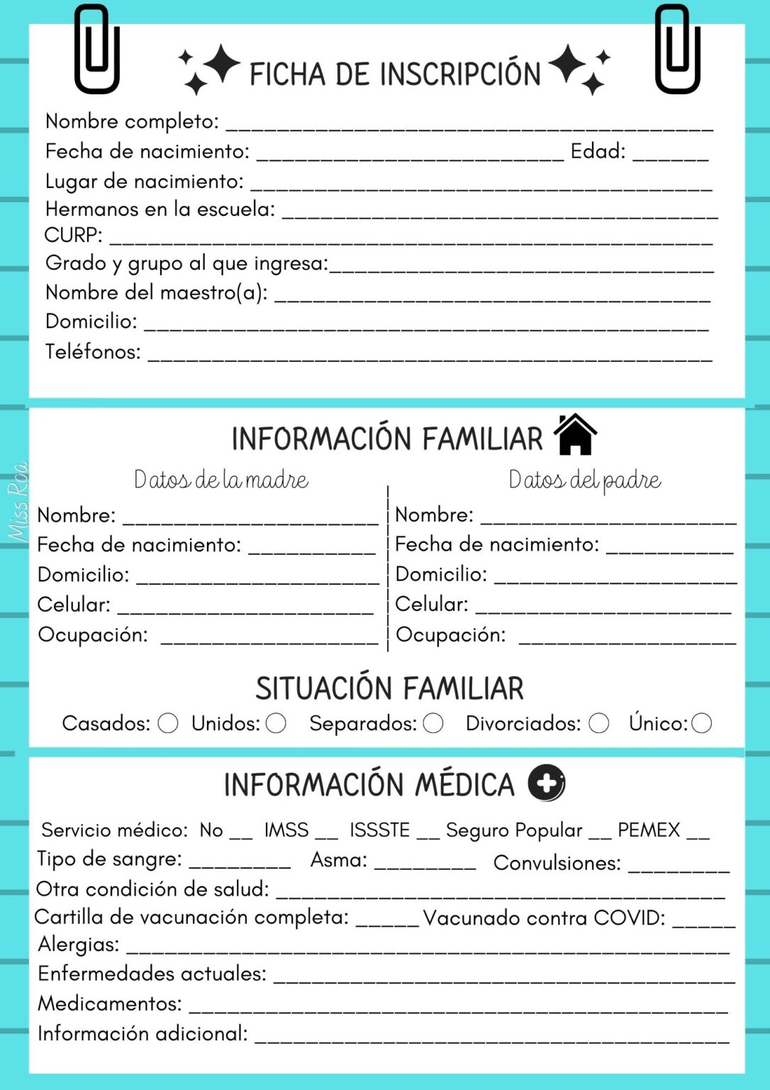 Ficha De Identificación Personal Para Alumnos Formatos Para Imprimir Los Materiales Educativos 7502