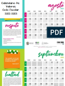 📅Calendario De Valores 2022-2023 Para Imprimir En PDF - Los Materiales ...