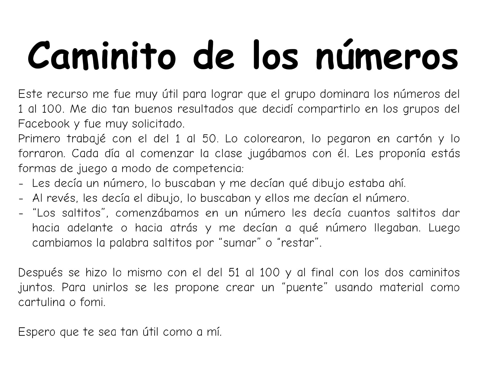 Caminito de los números
