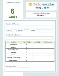 Examen bimestral sexto grado