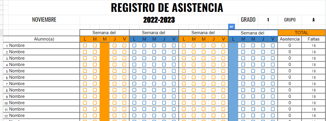 Registro de asistencia mensual