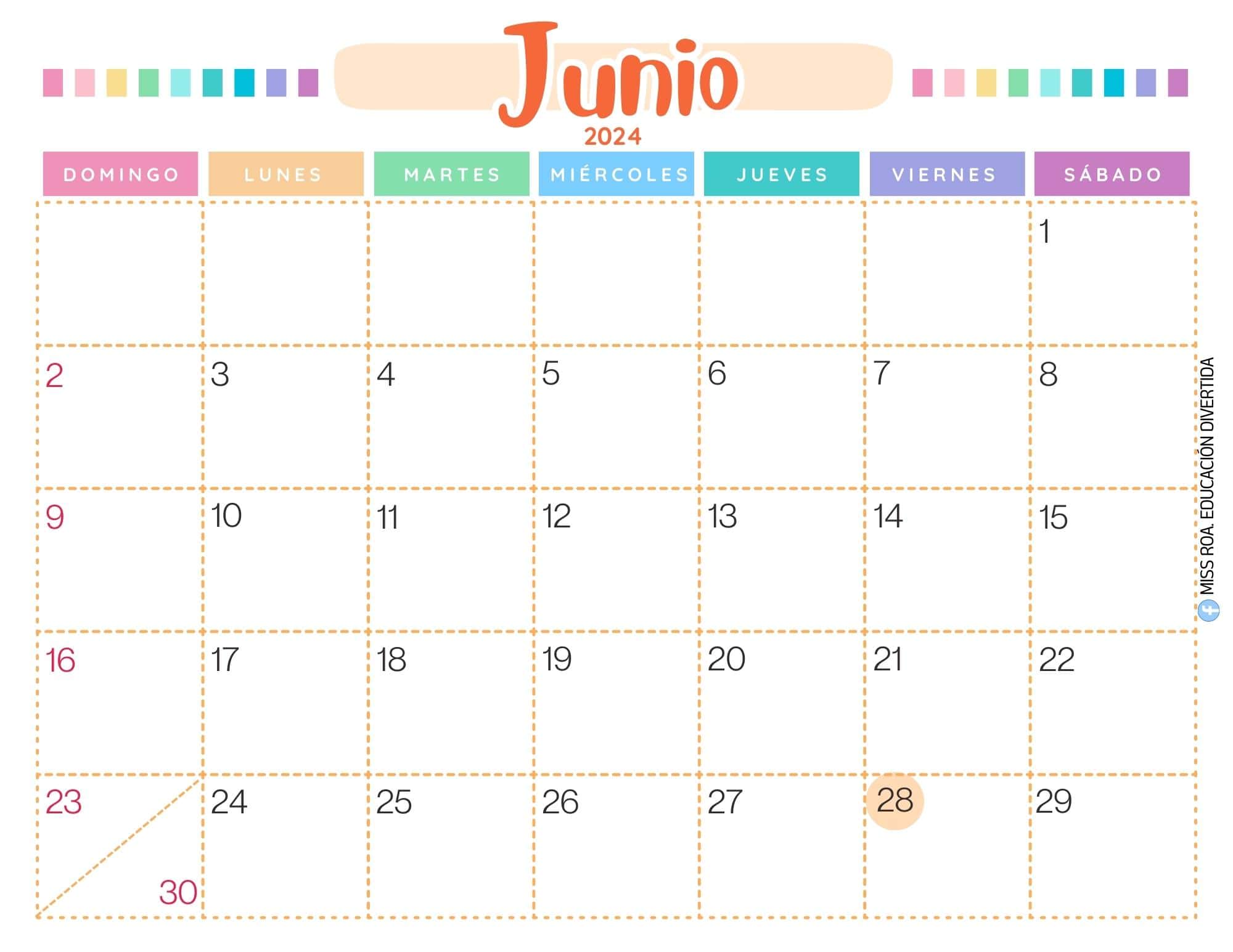 Organizador mensual junio
