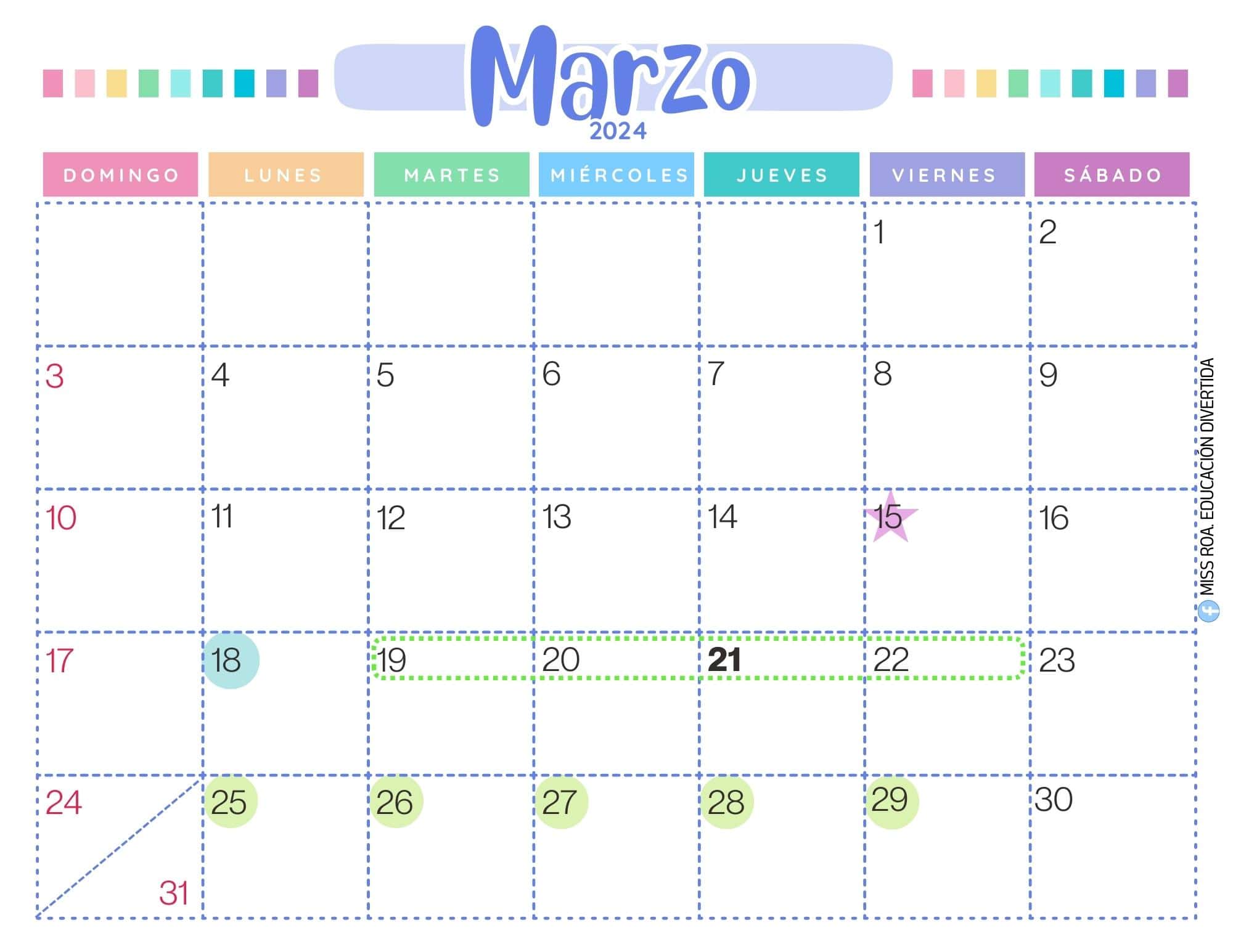 Planificador mensual marzo 
