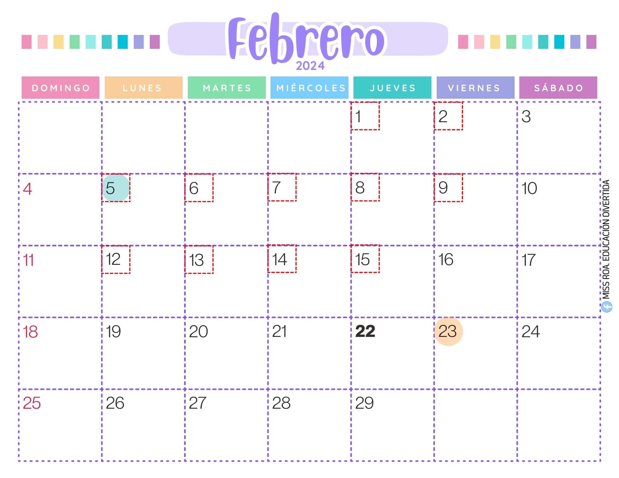 Planificador mensual febrero