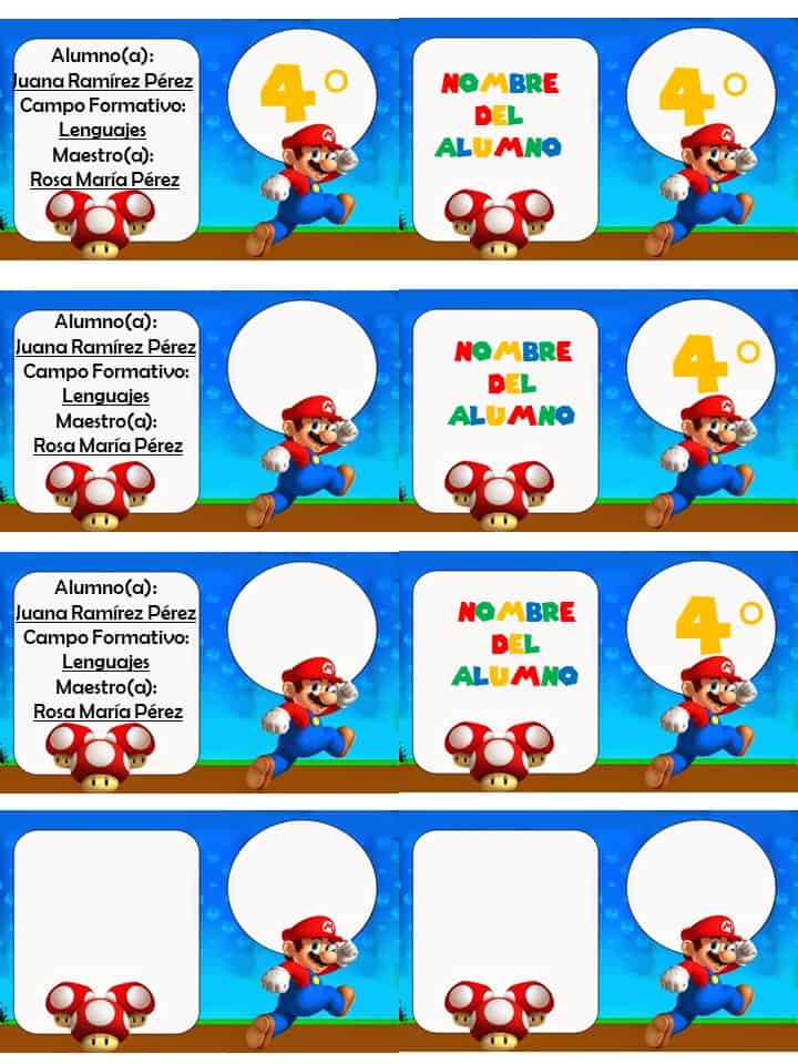 Etiquetas escolares Mario bross para imprimir