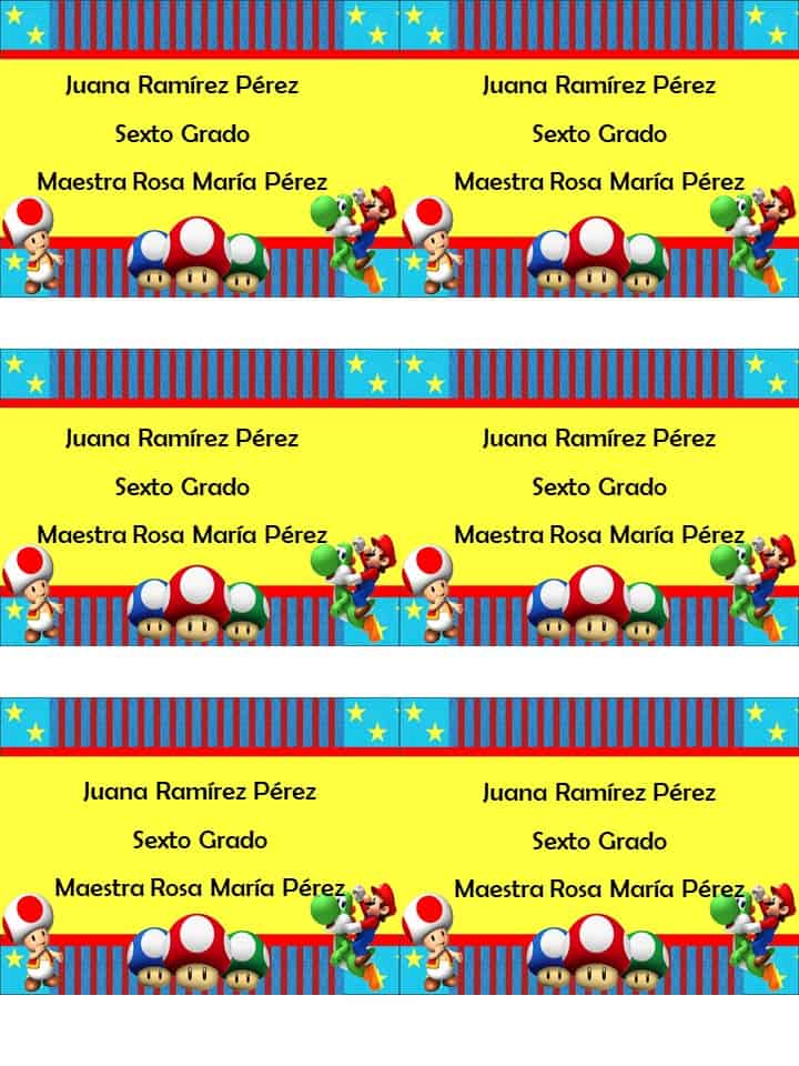 Etiquetas escolares Mario bross para imprimir