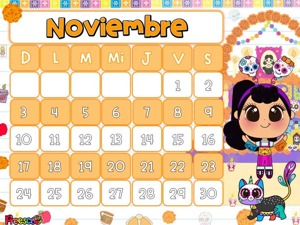 organizador mensual noviembre