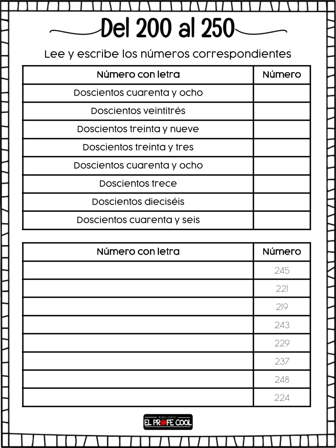 Actividades con los números de 100 en 100 hasta el 500 15 Familia de números del 100