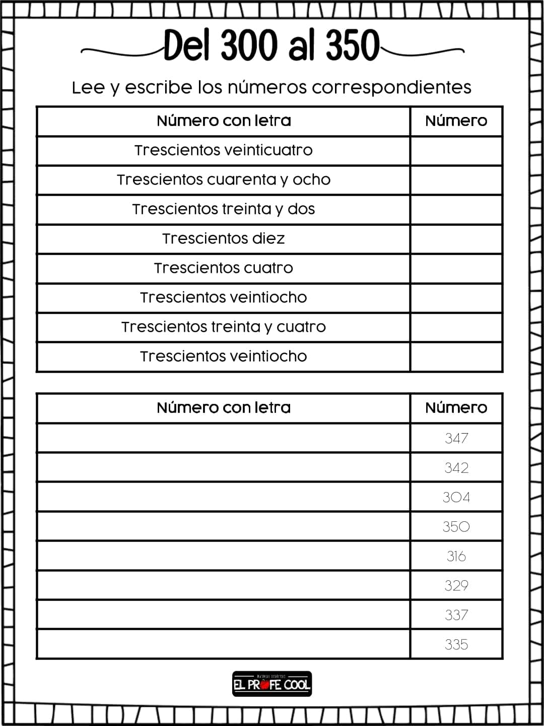 Actividades con los números de 100 en 100 hasta el 500 17 Familia de números del 100
