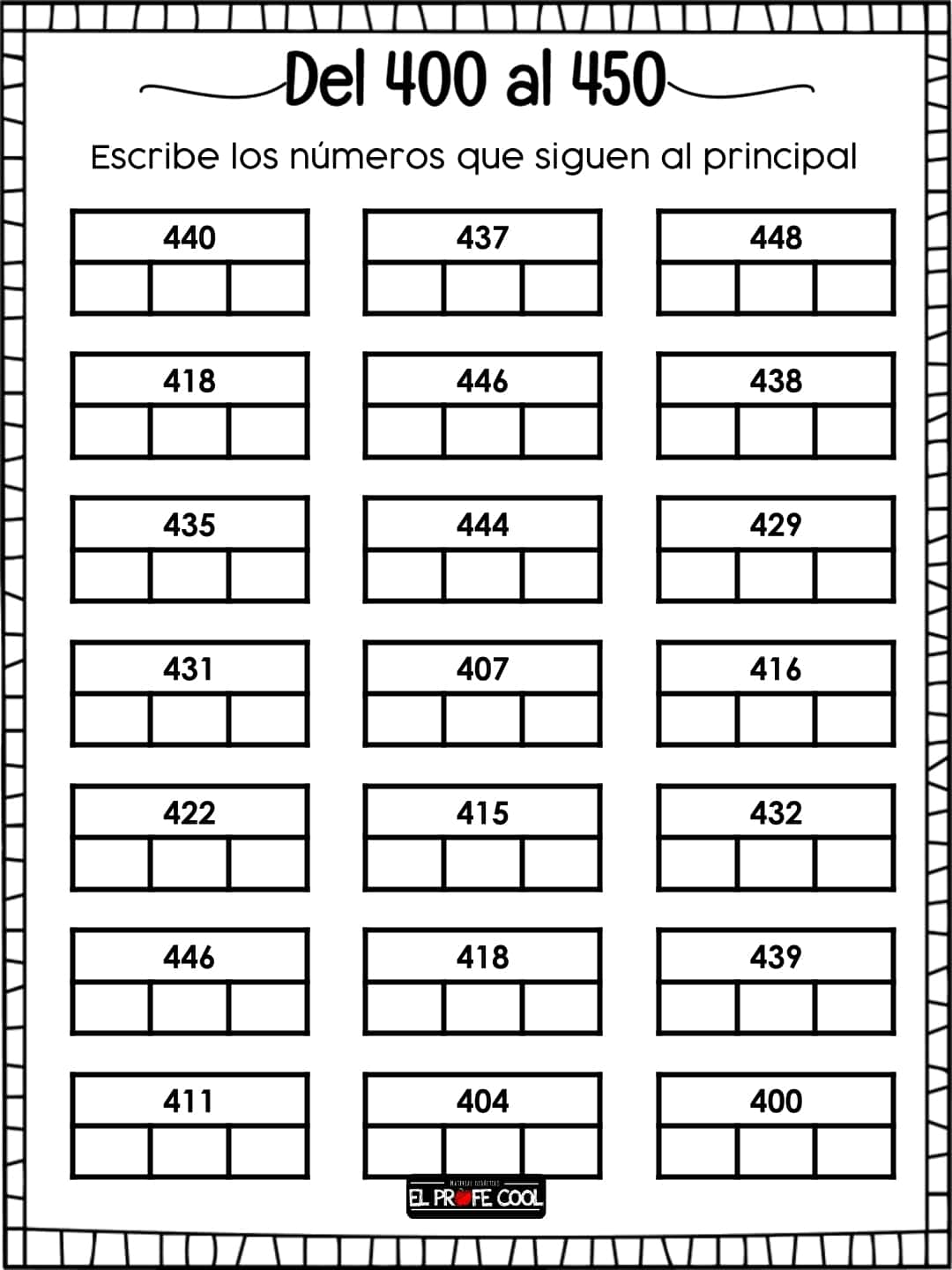 Actividades con los números de 100 en 100 hasta el 500 19 Familia de números del 100