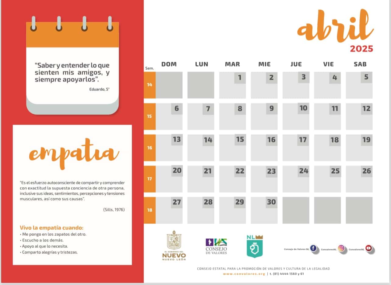 Calendario de Valores 2024-2025 29 VALOR DEL MES DE ABRIL 2025
