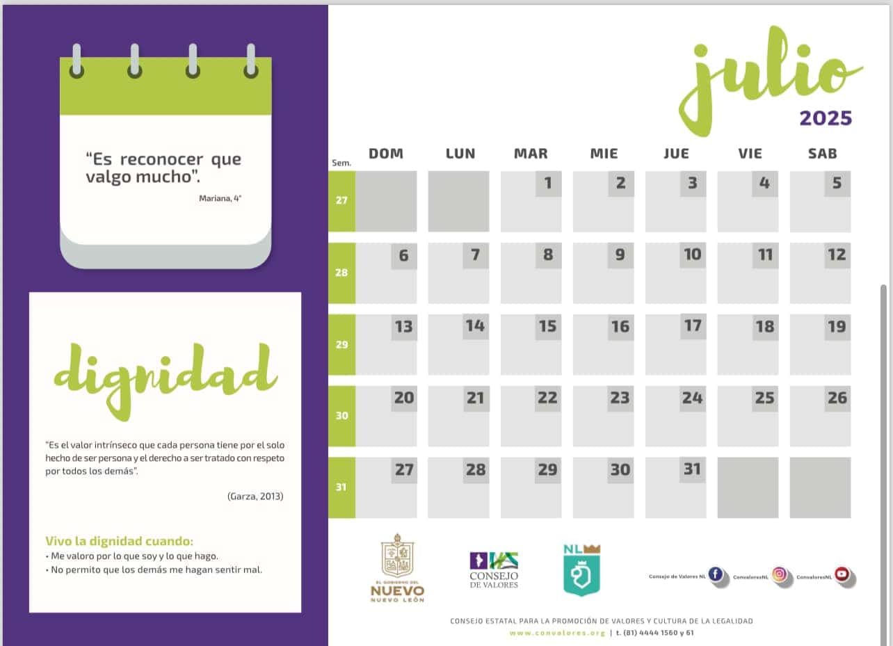 Calendario de Valores 2024-2025 32 Valor del mes de julio 2025
