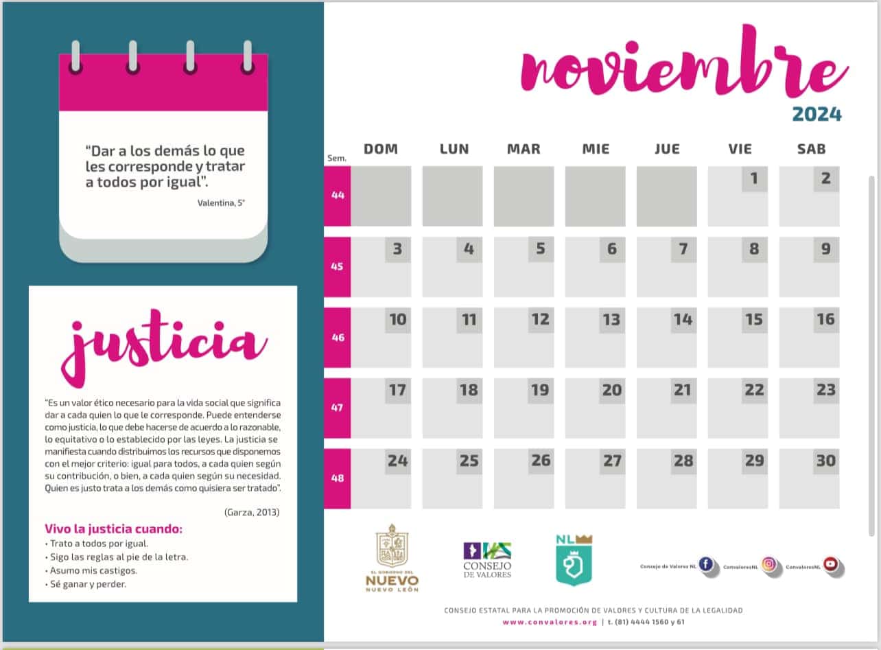 Calendario de Valores 2024-2025 24 Valor del mes de noviembre 2024