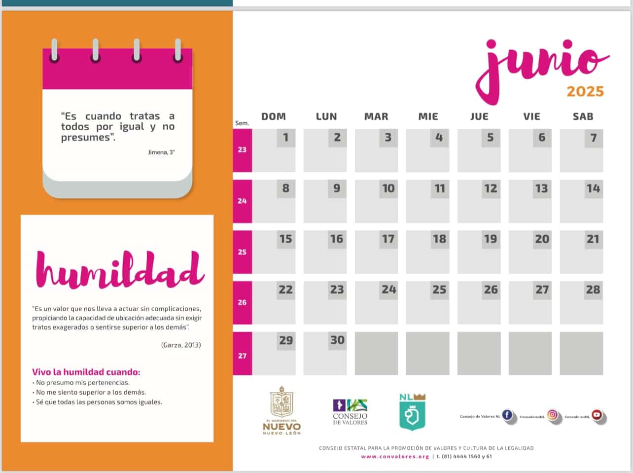 Calendario de Valores 2024-2025 31 Valor del mes de junio 2025