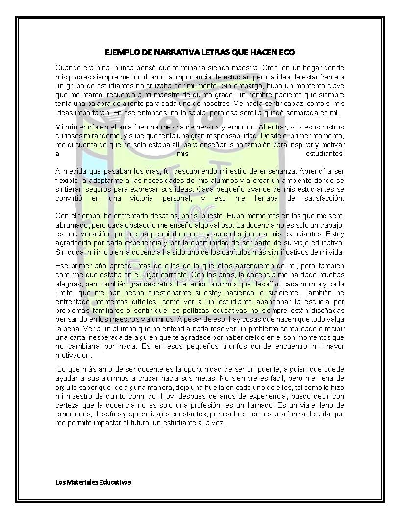 de Narrativa “similar” al producto final del Taller Intensivo que se debe construir poco a poco en las 2 sesiones